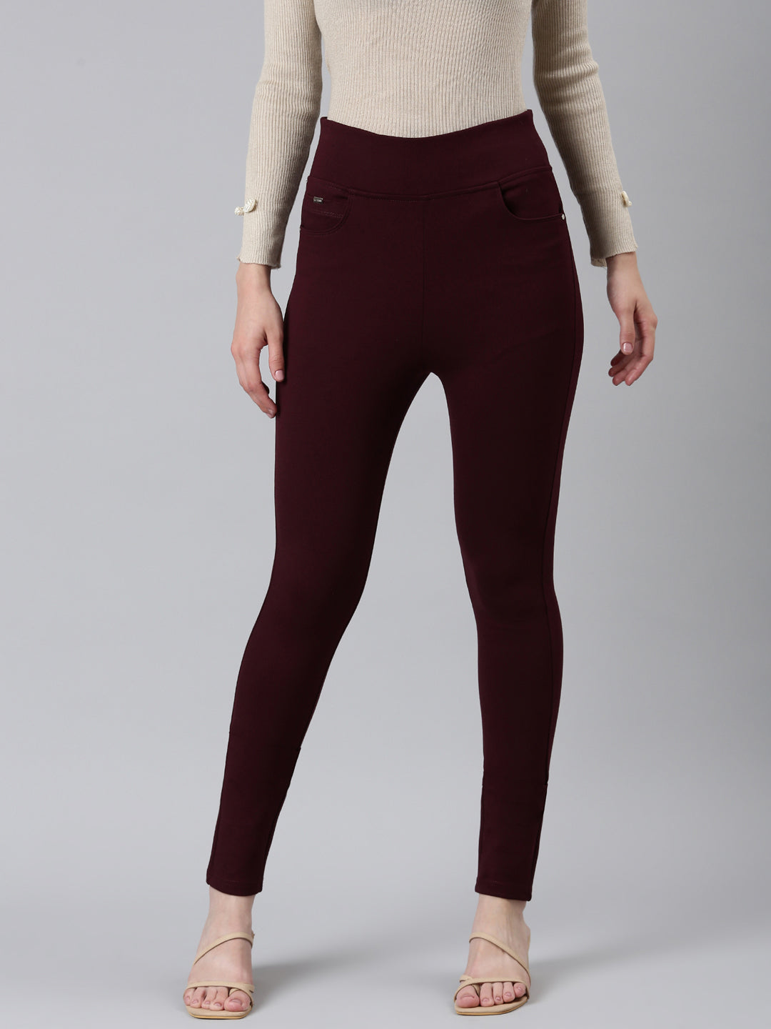 Women Solid Skinny Fit Burgundy Jegging