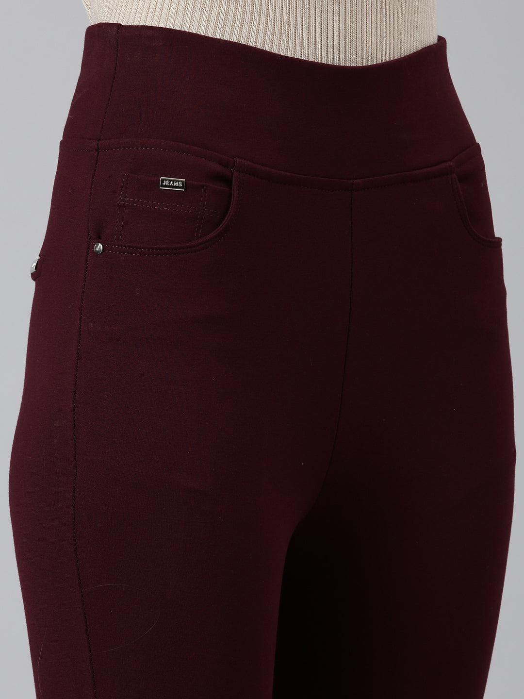 Women Solid Skinny Fit Burgundy Jegging