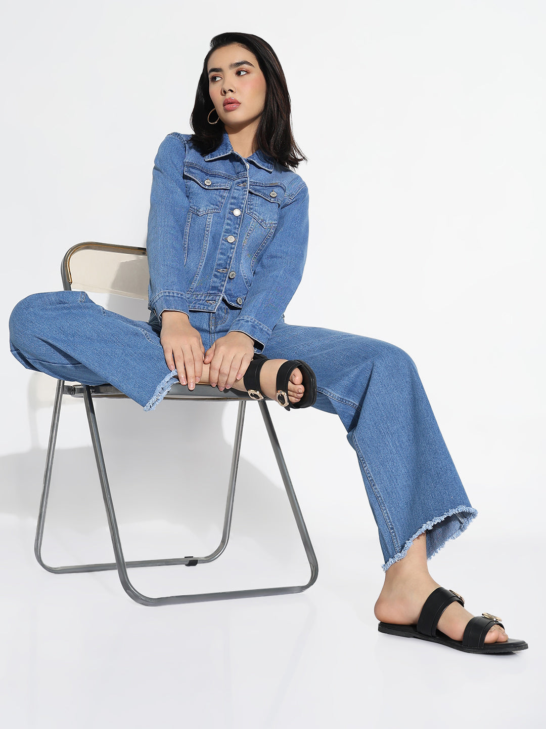 Women Blue Solid Denim Co-ords Set