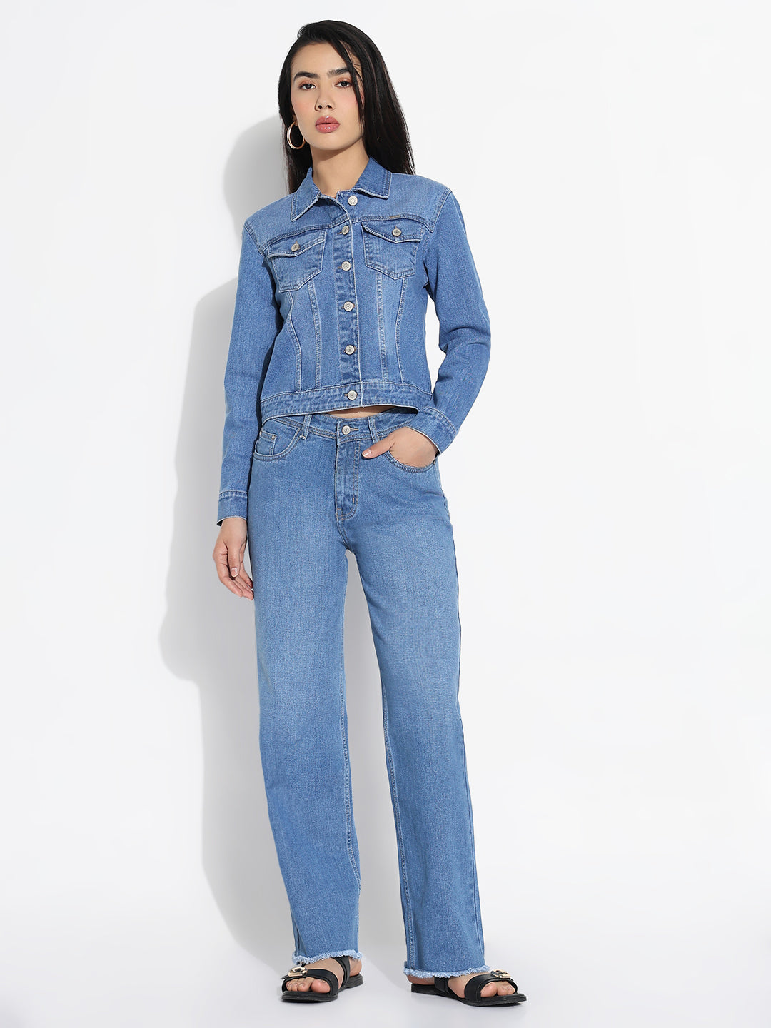 Women Blue Solid Denim Co-ords Set