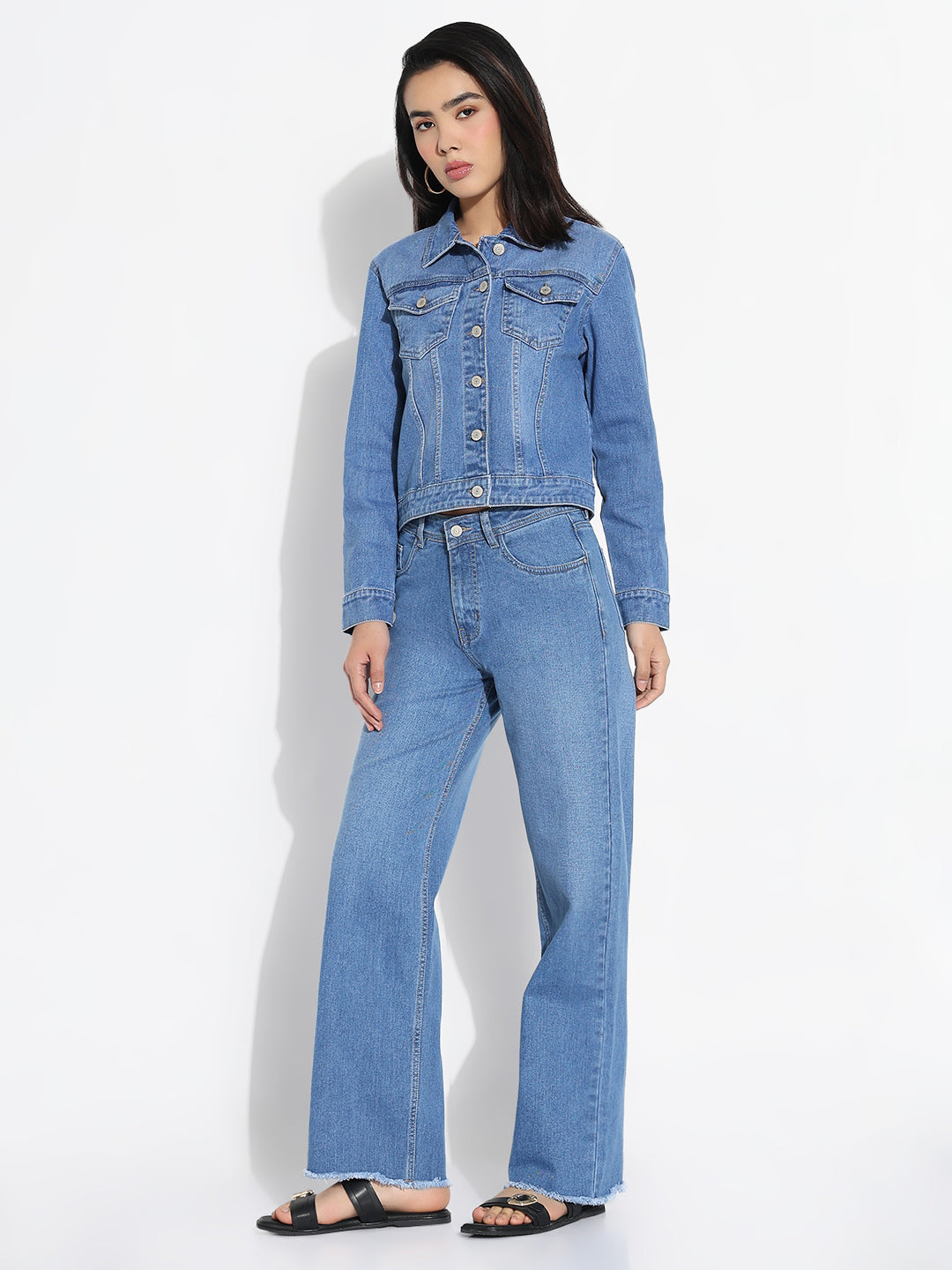 Women Blue Solid Denim Co-ords Set