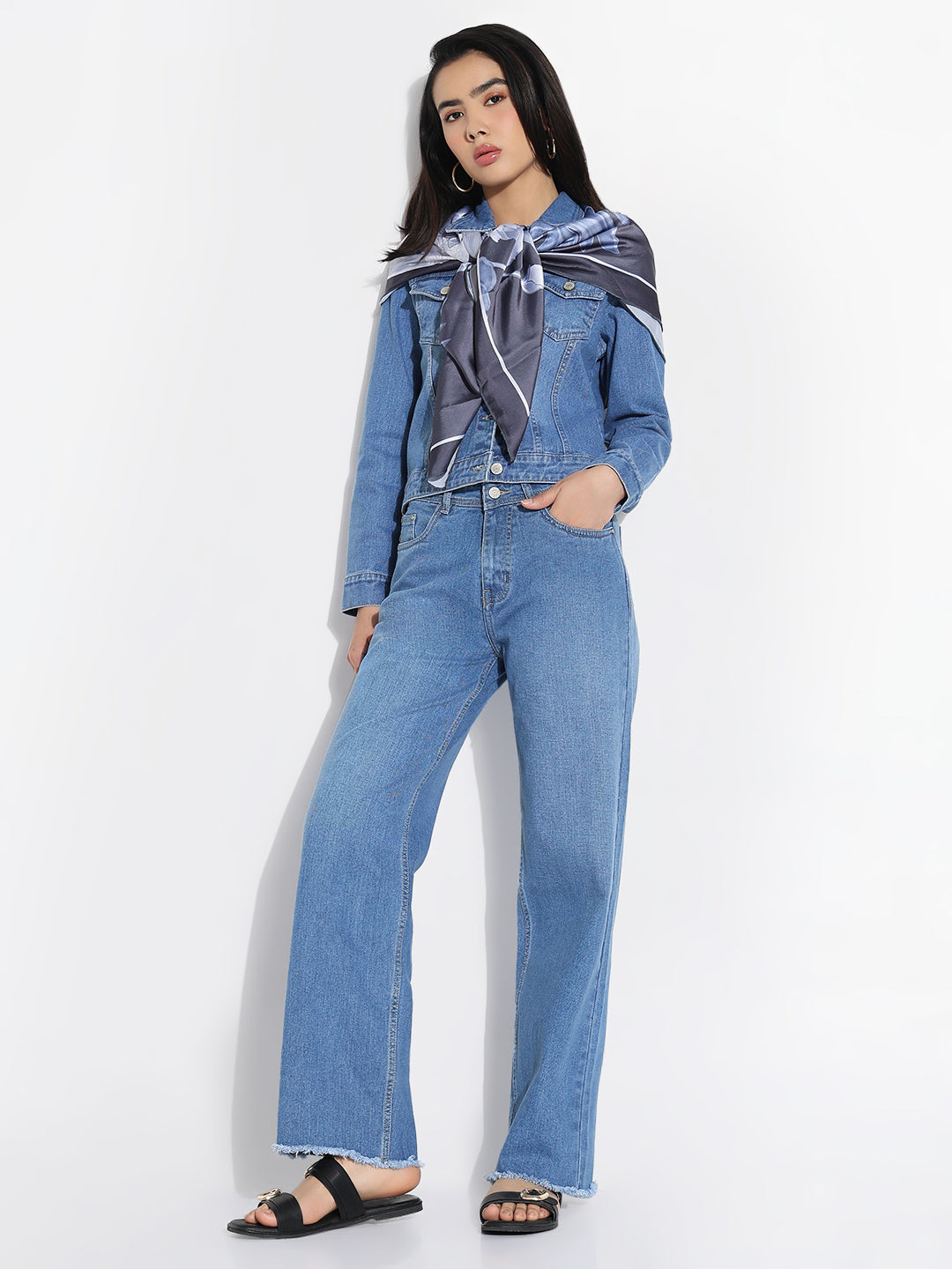 Women Blue Solid Denim Co-ords Set