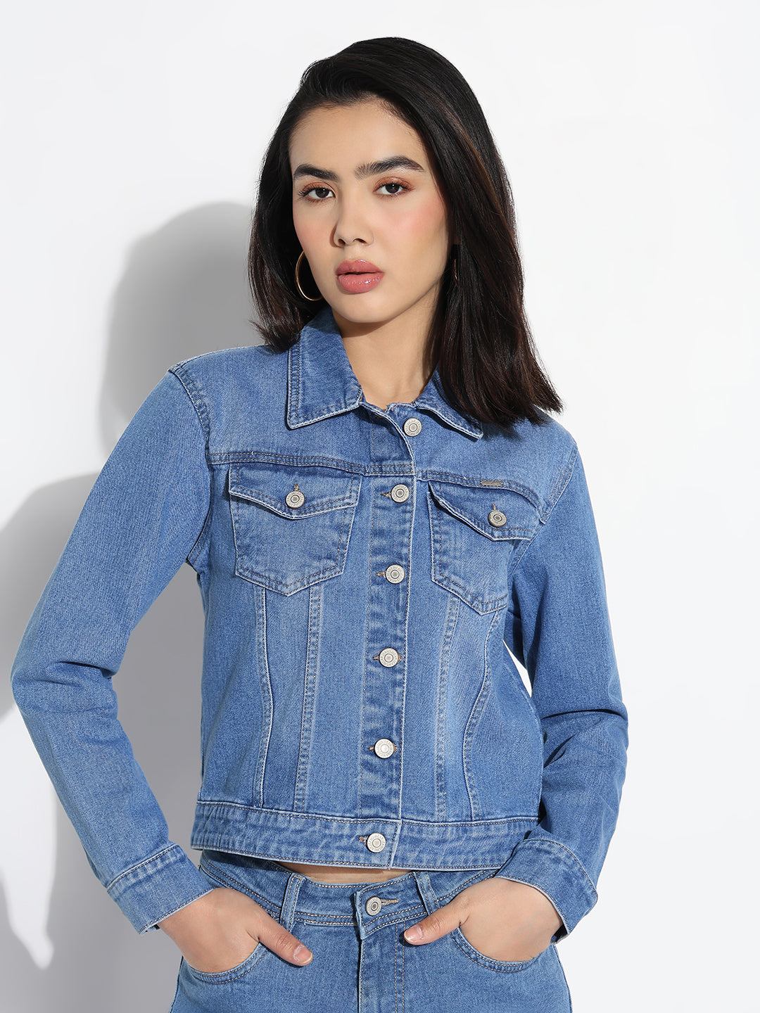 Women Blue Solid Denim Co-ords Set