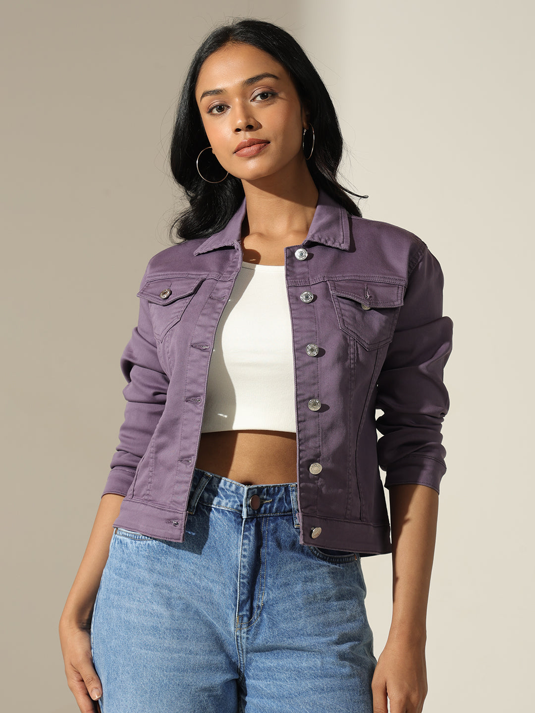Women's Purple Denim Button-Up Jacket