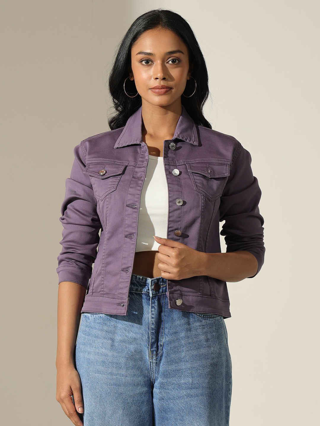 Women's Purple Denim Button-Up Jacket