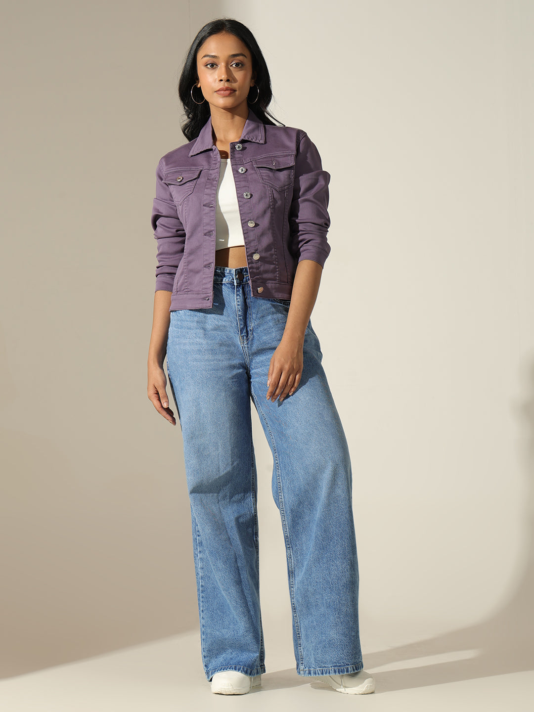 Women's Purple Denim Button-Up Jacket