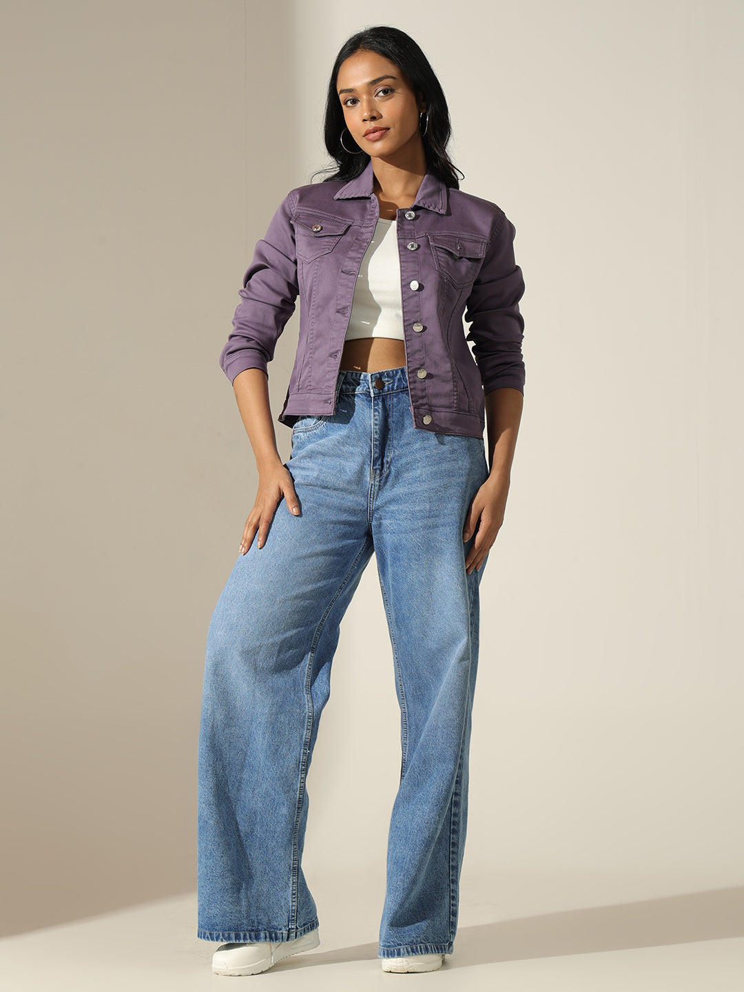 Women's Purple Denim Button-Up Jacket
