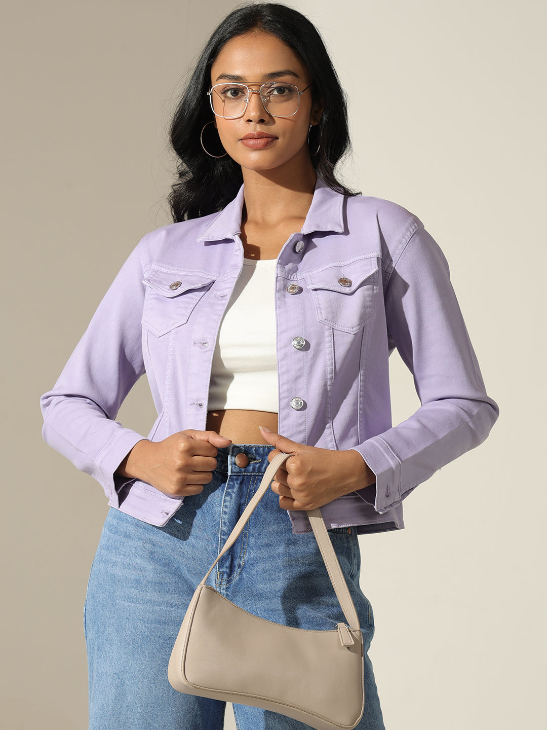 Women's Purple Denim Button-Up Jacket