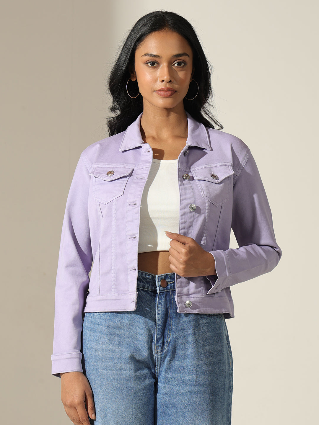 Women's Purple Denim Button-Up Jacket