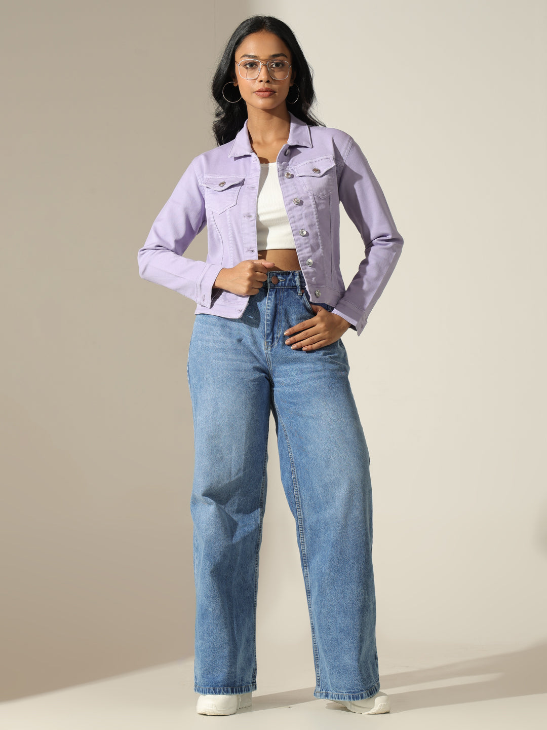 Women's Purple Denim Button-Up Jacket