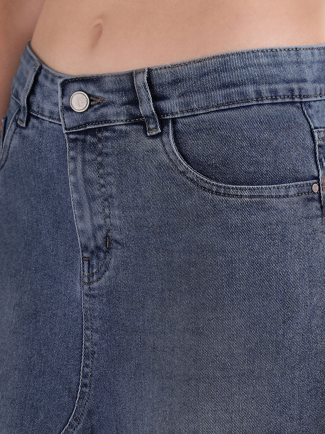 Women's Dark Blue Pencil Maxi Denim Skirt with Front Slit