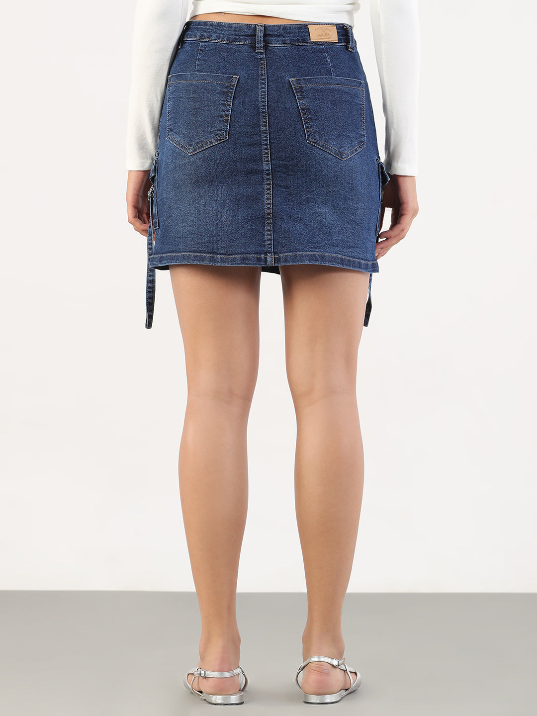 Women Solid Pencil Fit Mini Blue Denim Skirt