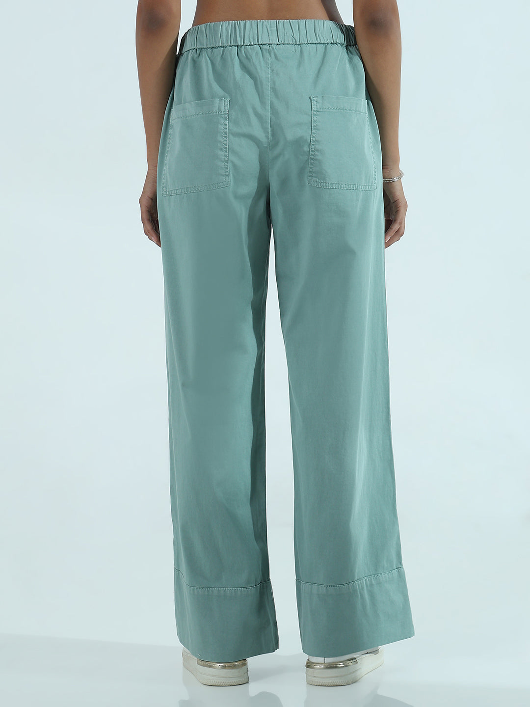 Women's Green Solid Wide Leg Wide Leg Trouser