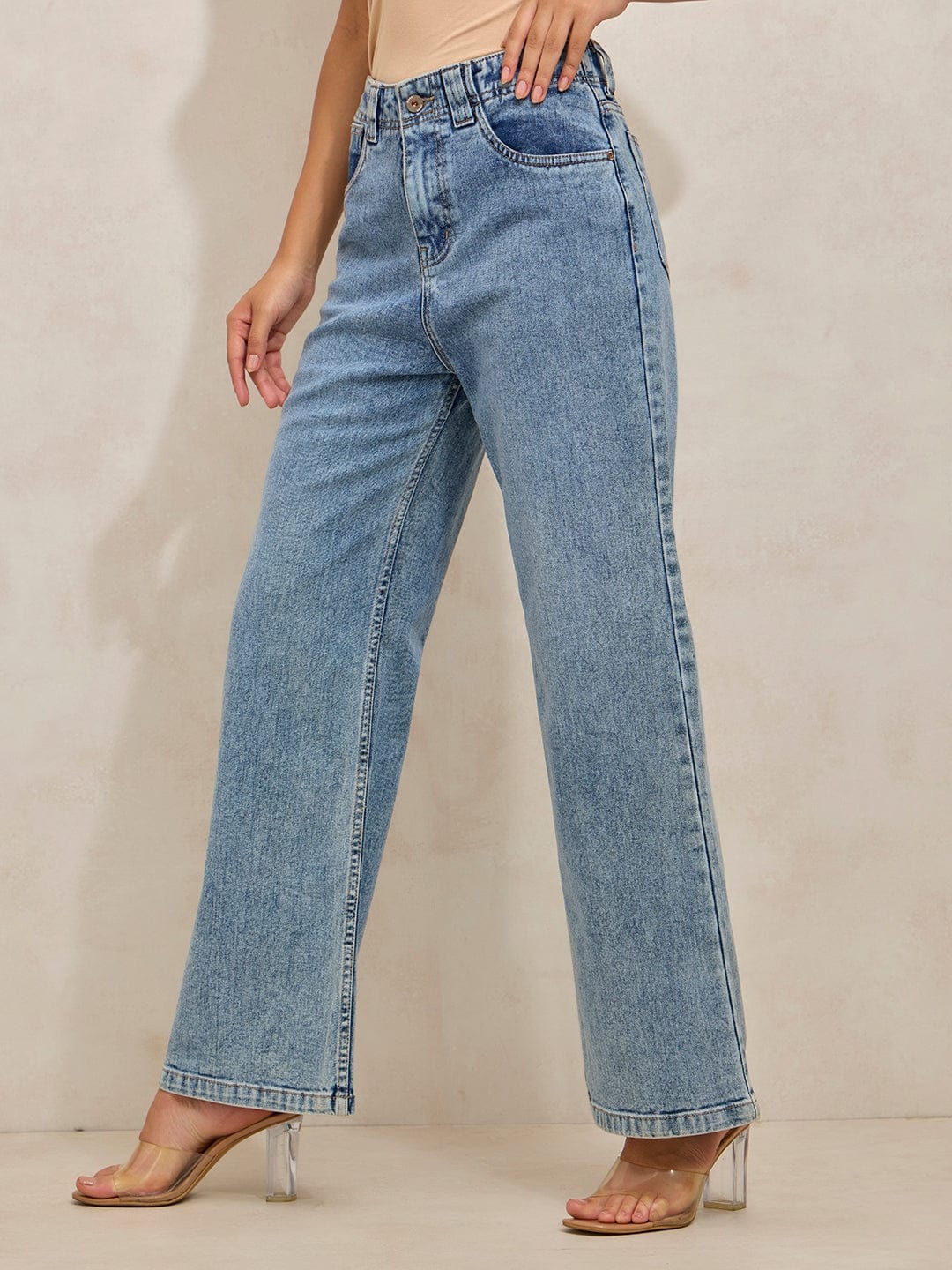 Women's Blue High Rise Wide Leg Jeans