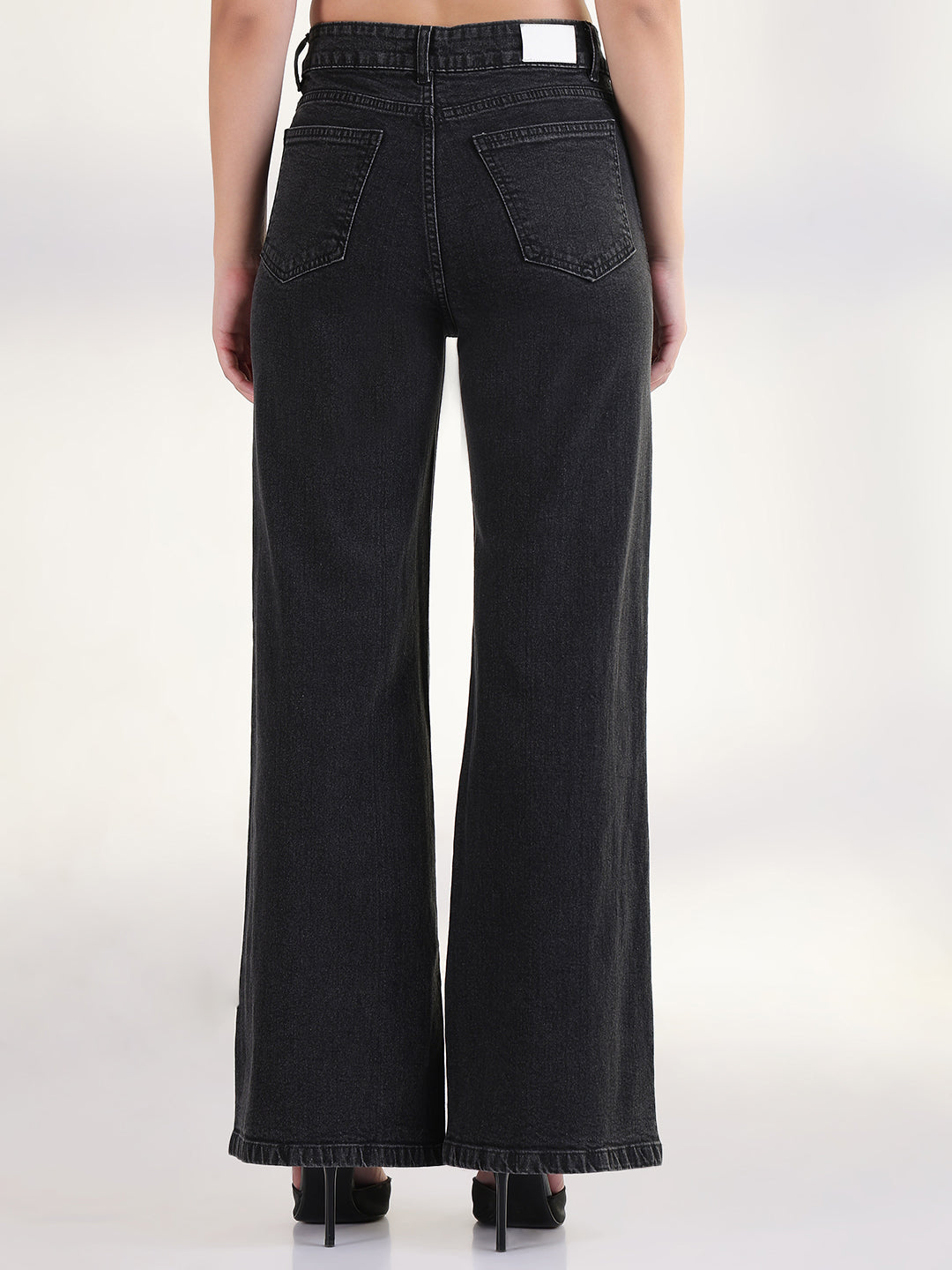 Women's Solid Black Straight Fit Jean