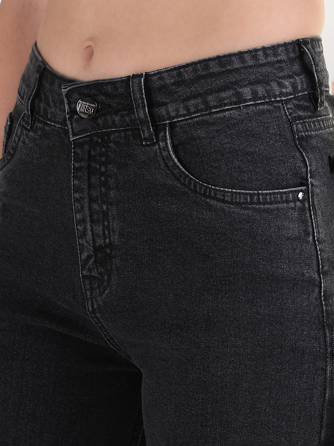 Women's Solid Black Straight Fit Jean