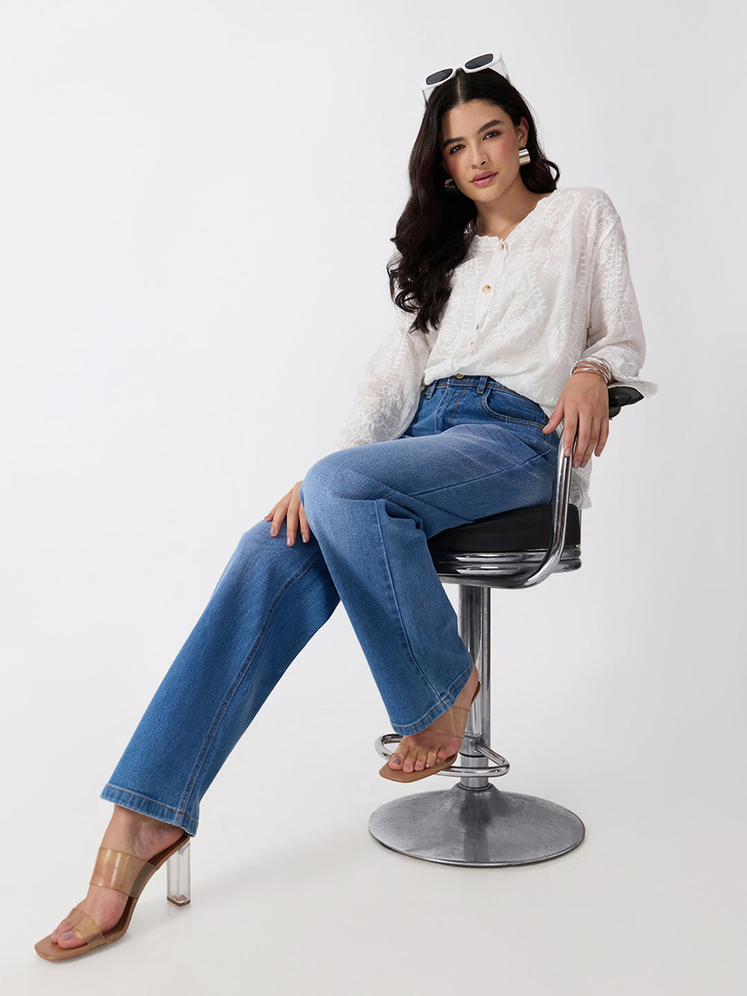Women’s Blue High Rise Striaght Leg Jeans
