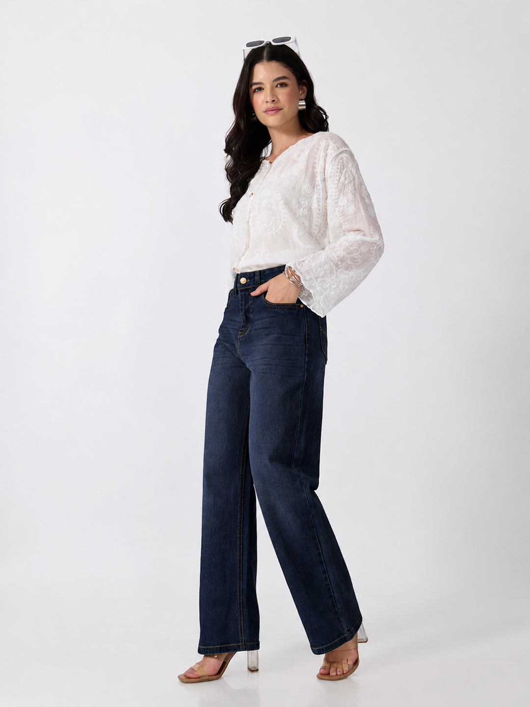 Women’s Navy Blue High Rise Striaght Leg Jeans