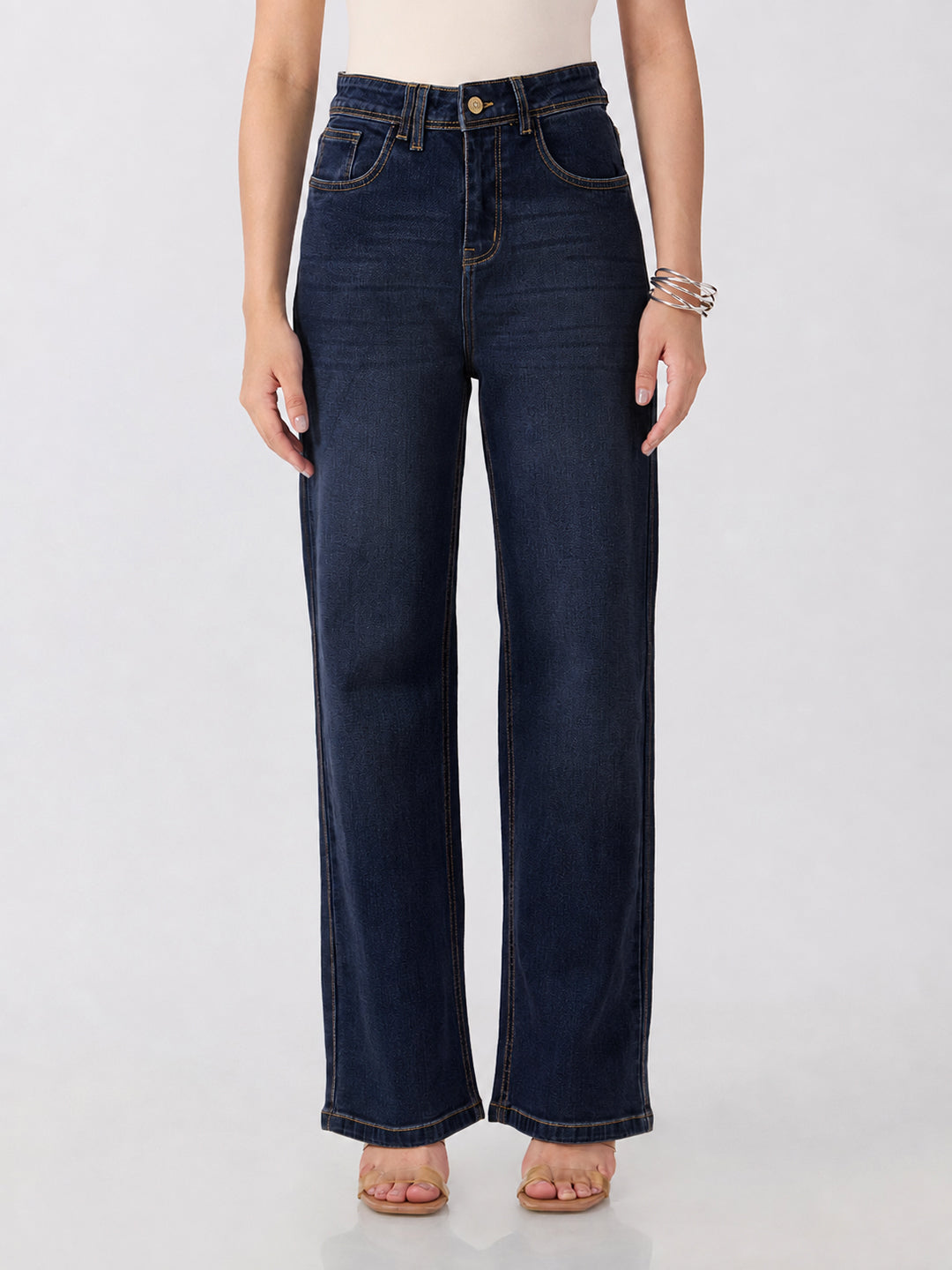 Women’s Navy Blue High Rise Striaght Leg Jeans