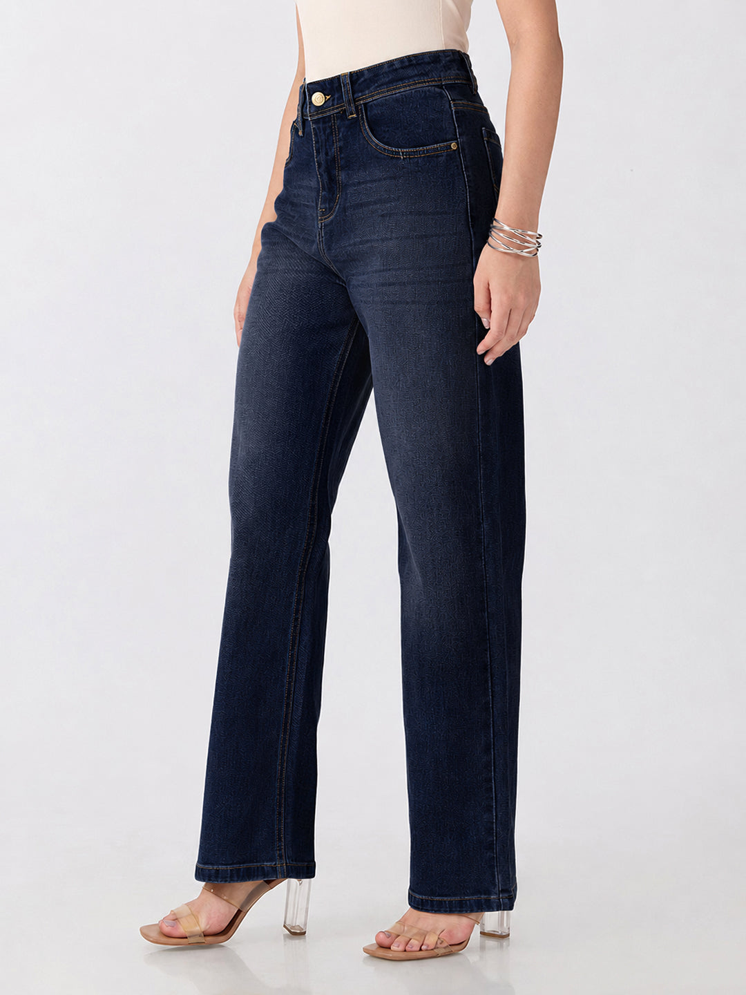 Women’s Navy Blue High Rise Striaght Leg Jeans