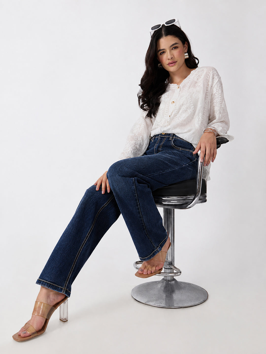 Women’s Navy Blue High Rise Striaght Leg Jeans