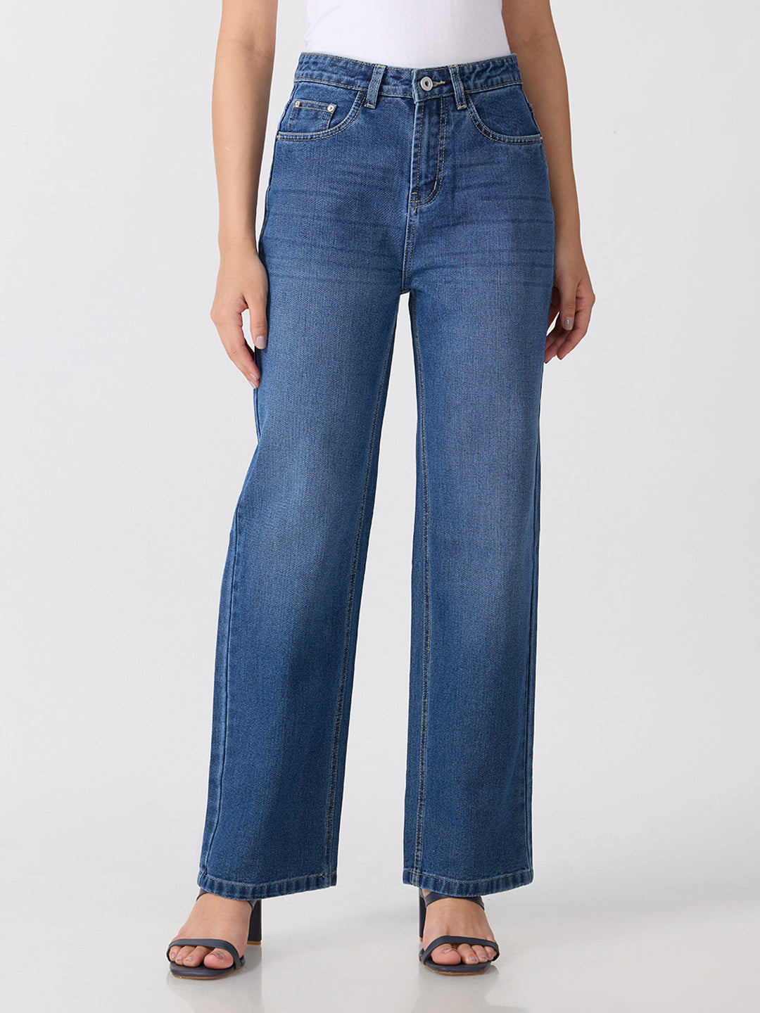 Women’s Navy Blue High Rise Striaght Leg Jeans