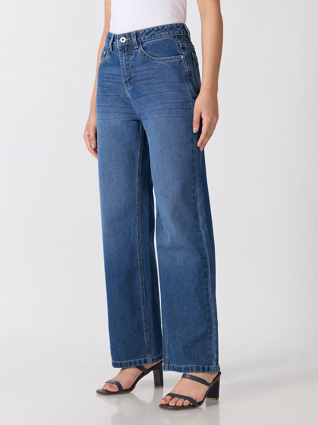 Women’s Navy Blue High Rise Striaght Leg Jeans
