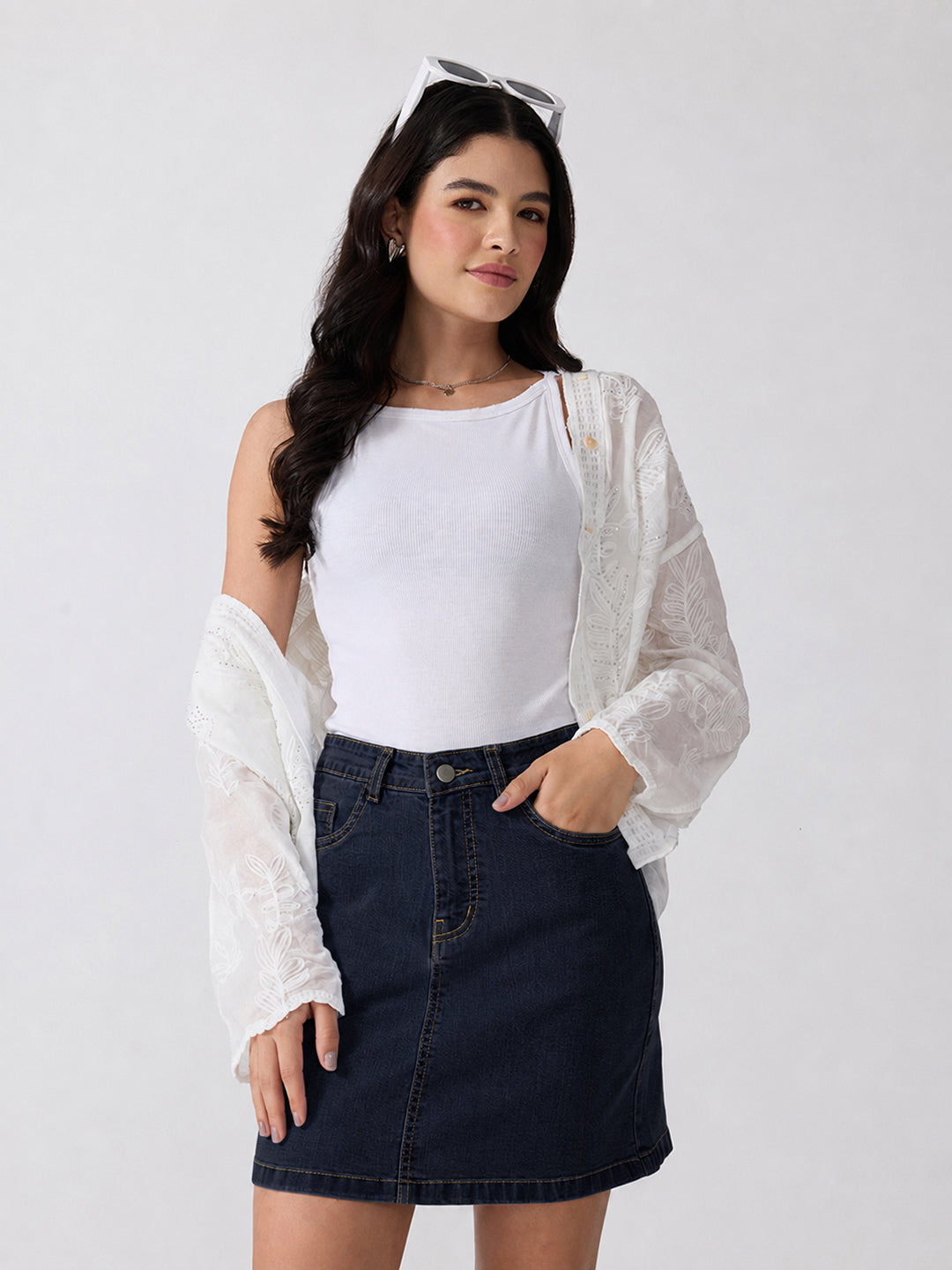 Women’s Navy Blue Denim Mini Skirt