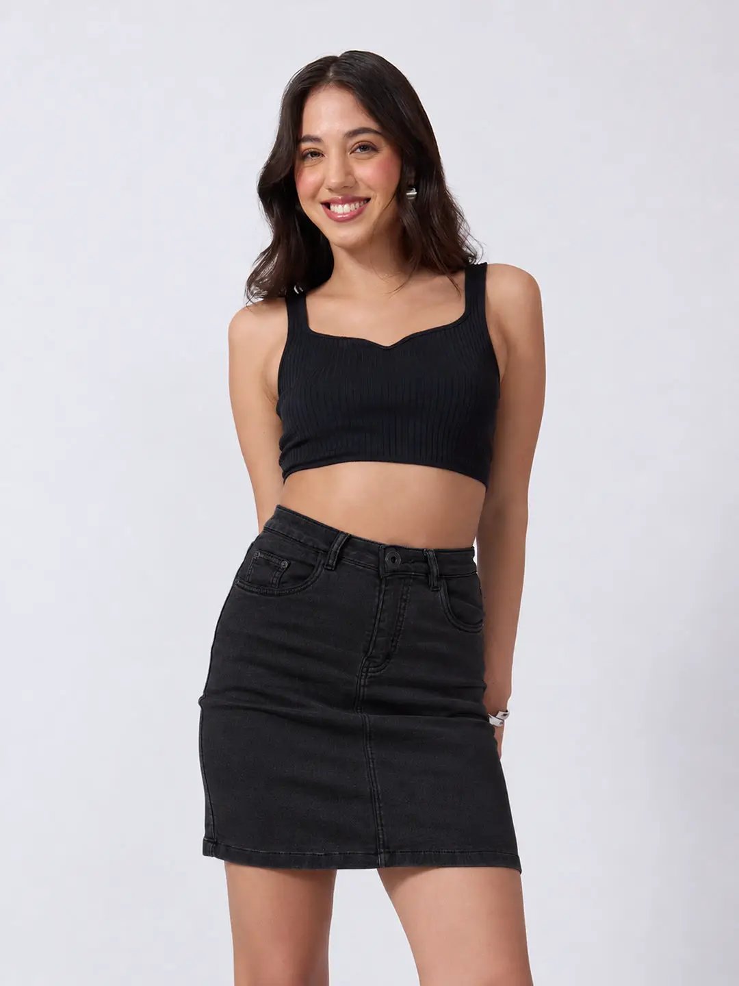 Women's Black Denim Mini Skirt