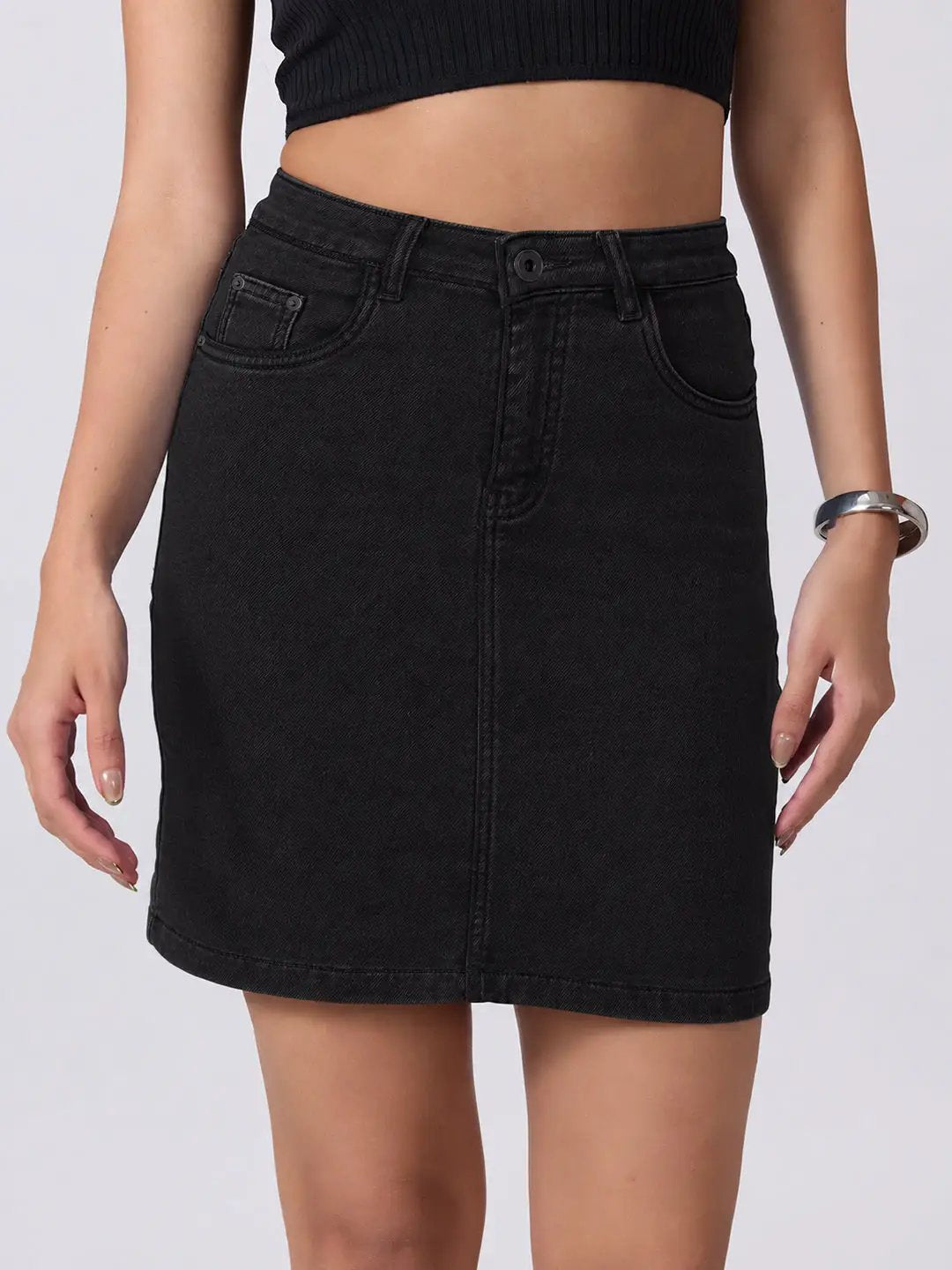 Women's Black Denim Mini Skirt