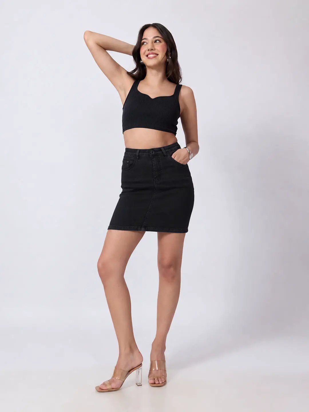 Women's Black Denim Mini Skirt