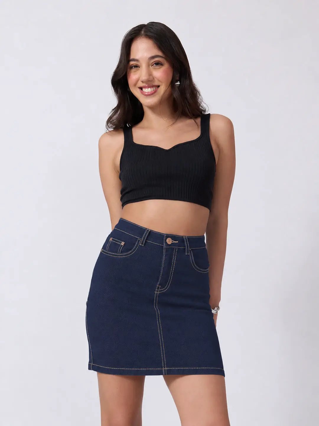 Women's Navy Blue Denim Mini Skirt