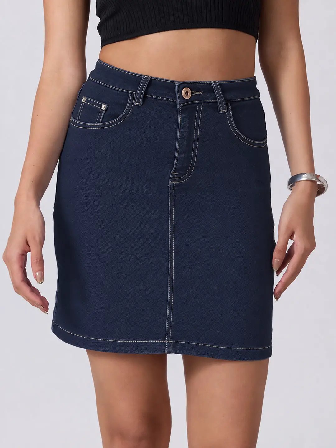 Women's Navy Blue Denim Mini Skirt