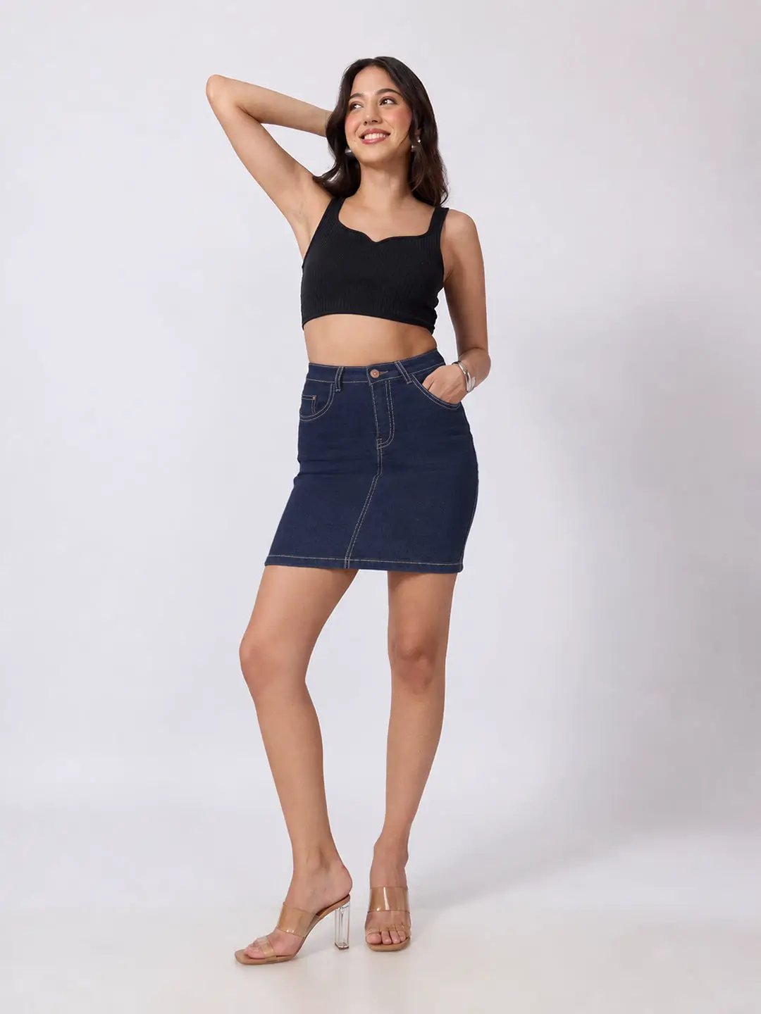 Women's Navy Blue Denim Mini Skirt