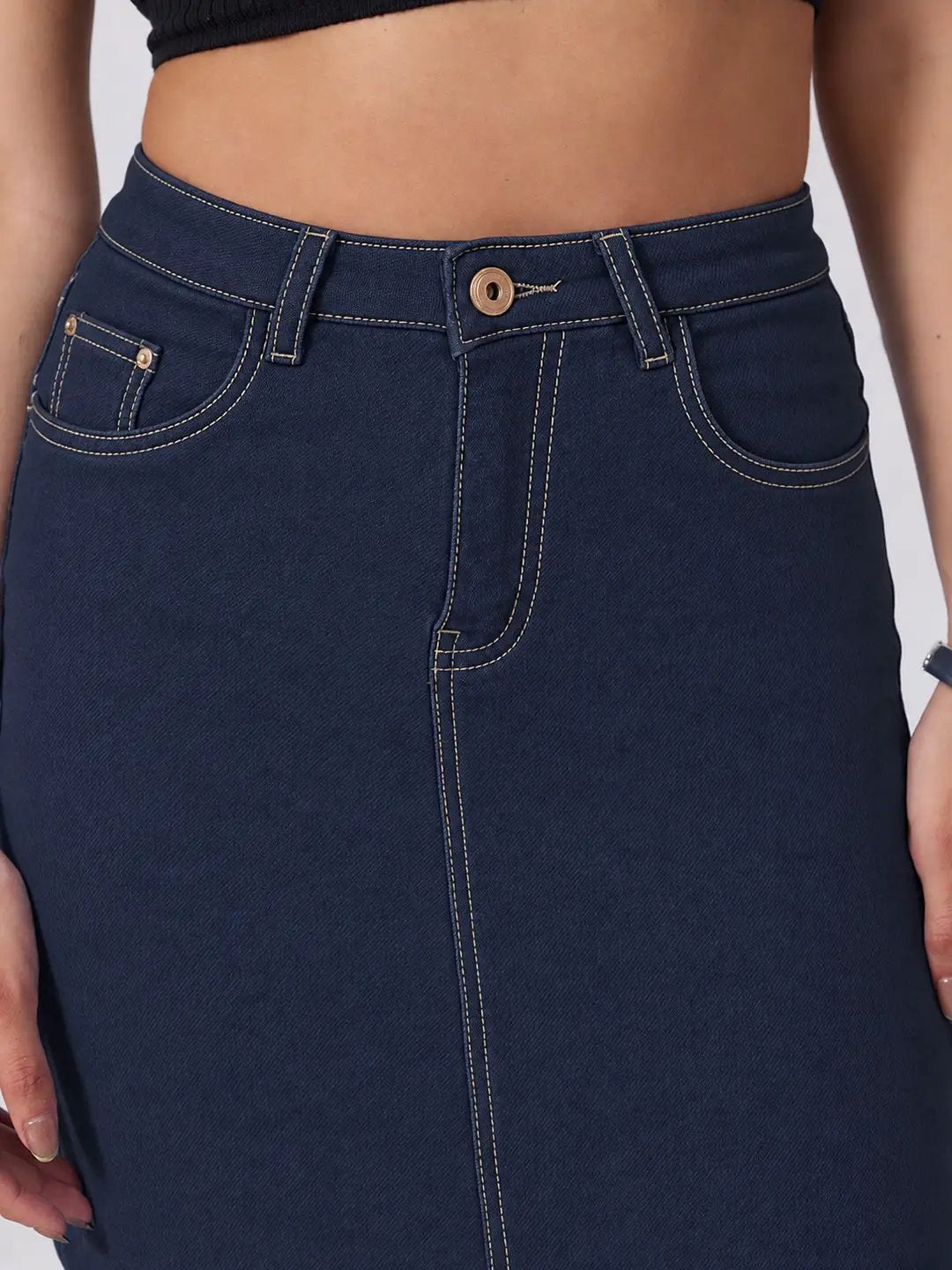 Women's Navy Blue Denim Mini Skirt
