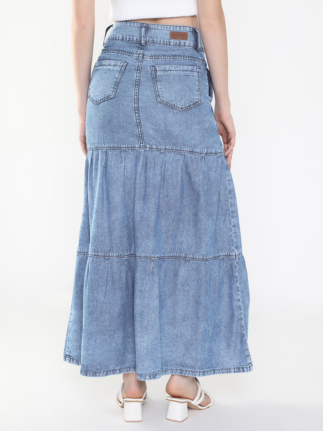 Women's Blue Tiered Maxi Denim Skirt