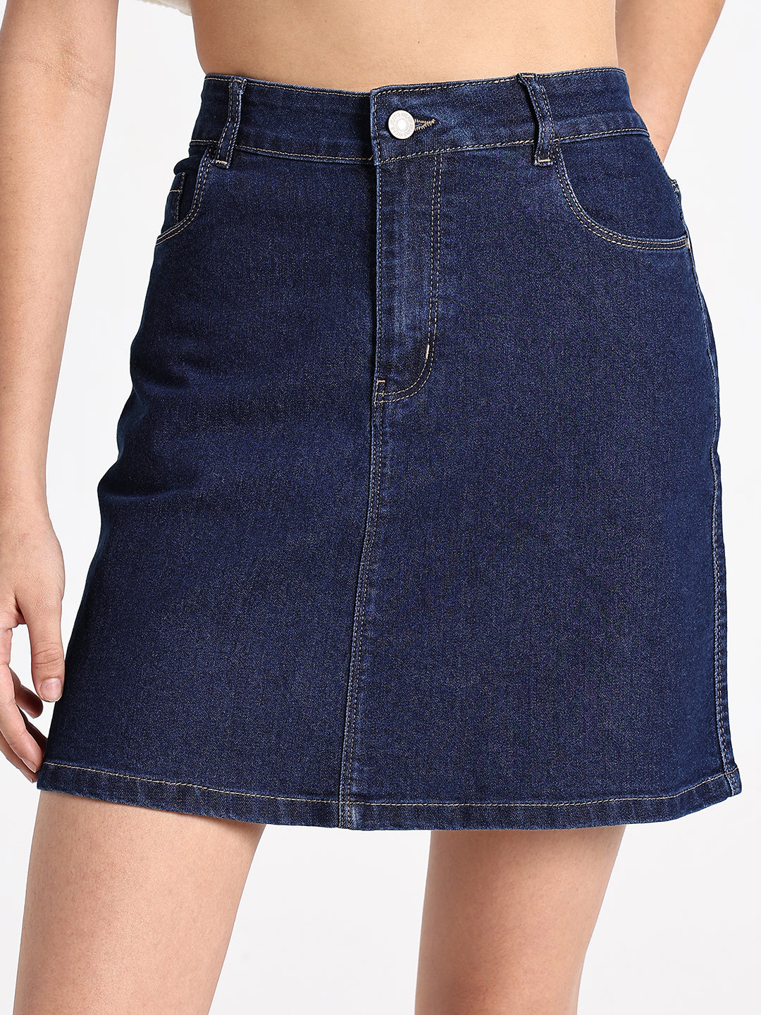 Women's Navy Blue Pencil Mini Denim Skirt