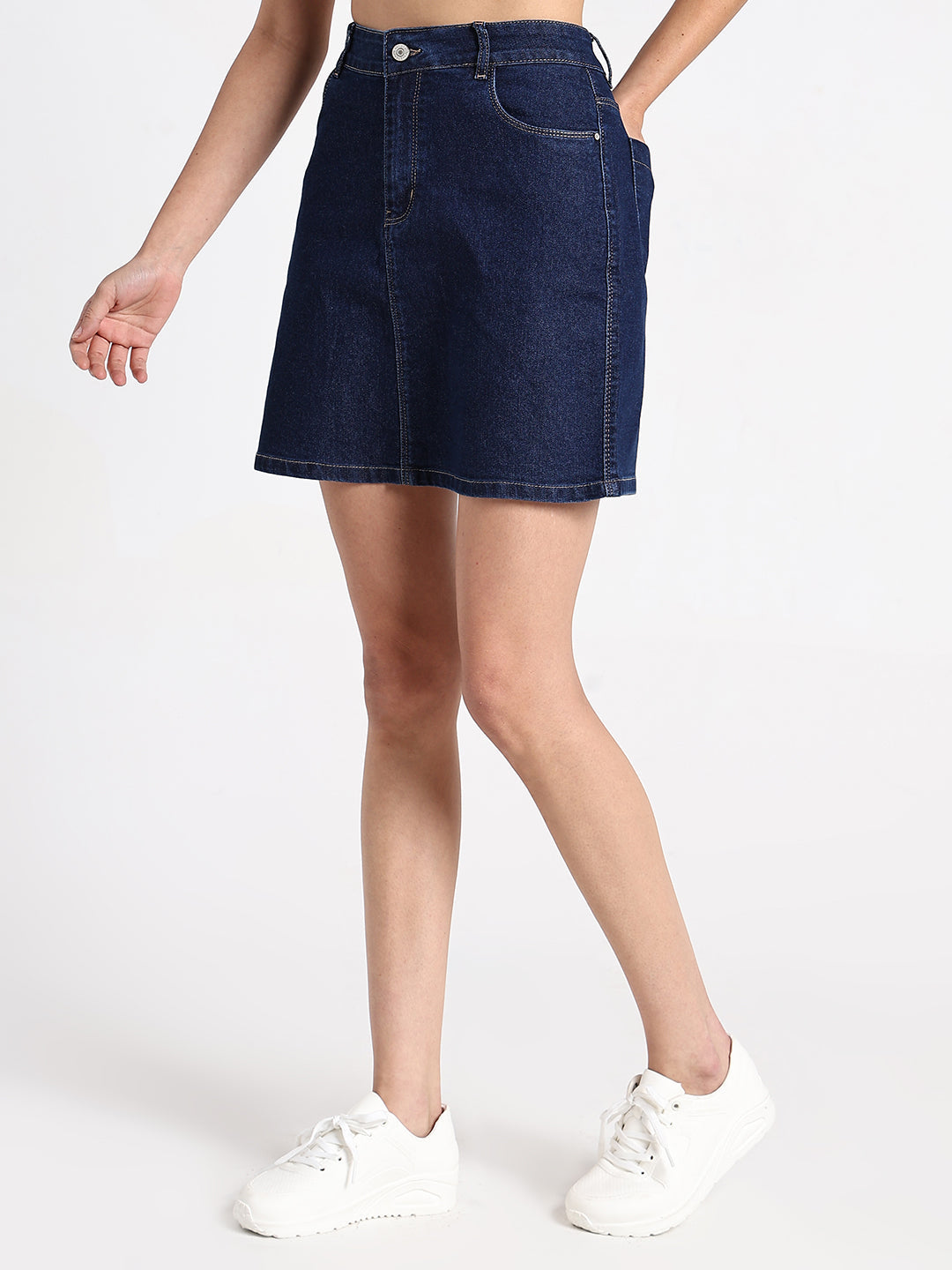 Women's Navy Blue Pencil Mini Denim Skirt
