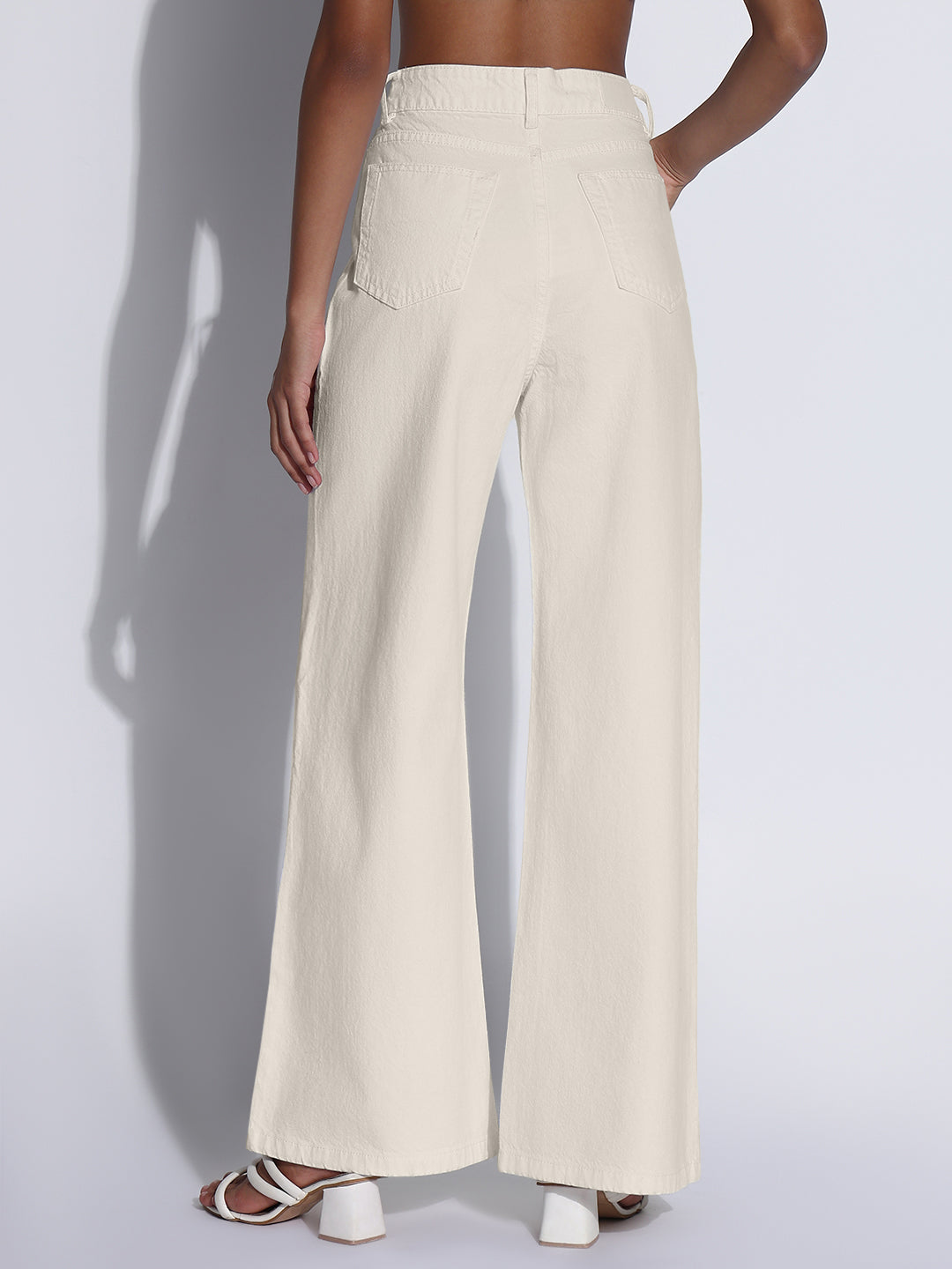 Women's Cream High-Waist Wide Leg Jeans