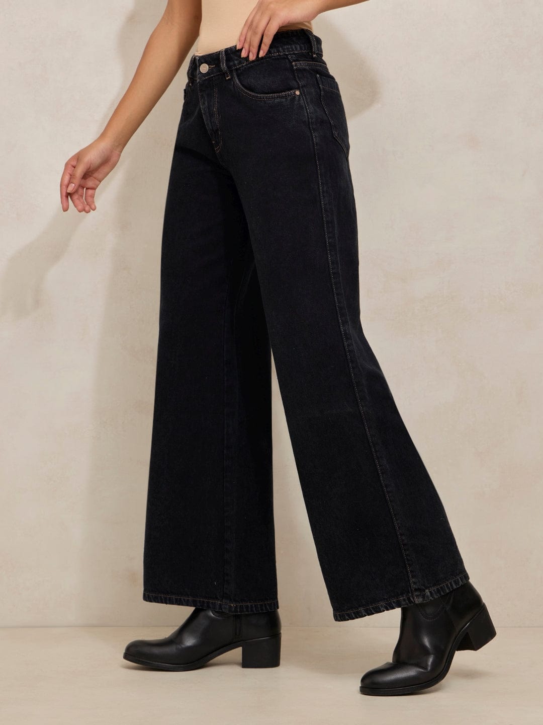 Women's Black High Rise Wide Leg Jeans