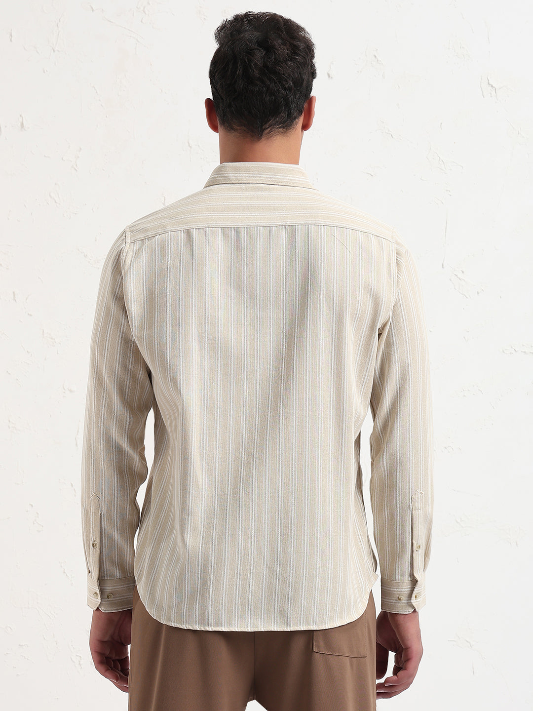 Men's Cream Striped Slim Fit Shirt