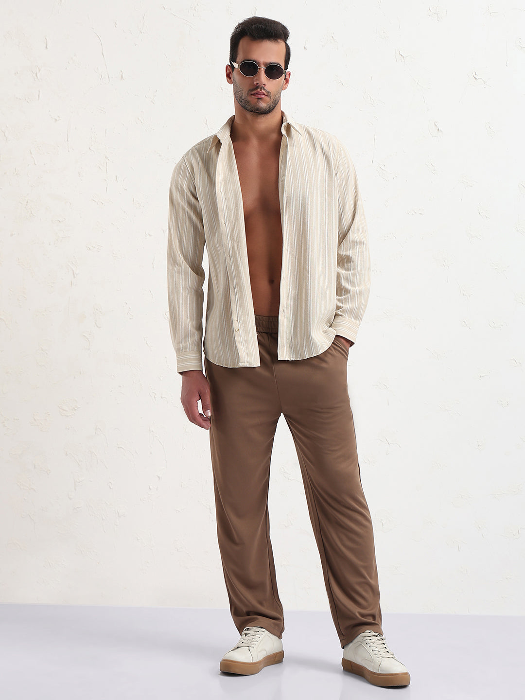 Men's Cream Striped Slim Fit Shirt