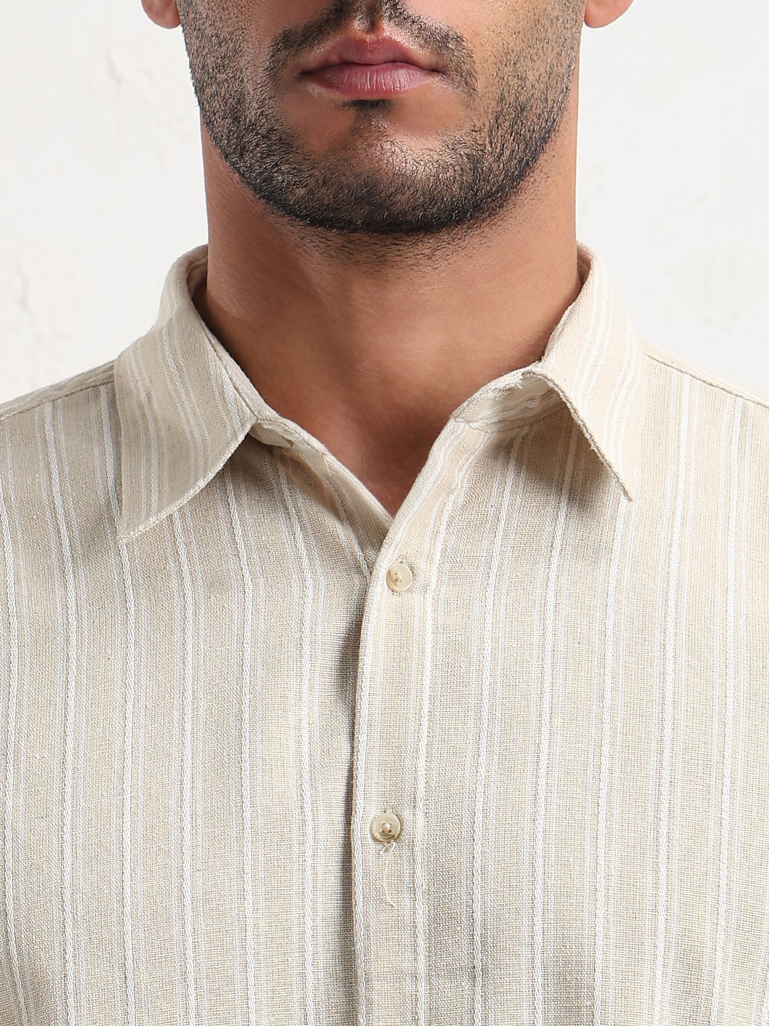 Men's Cream Striped Slim Fit Shirt