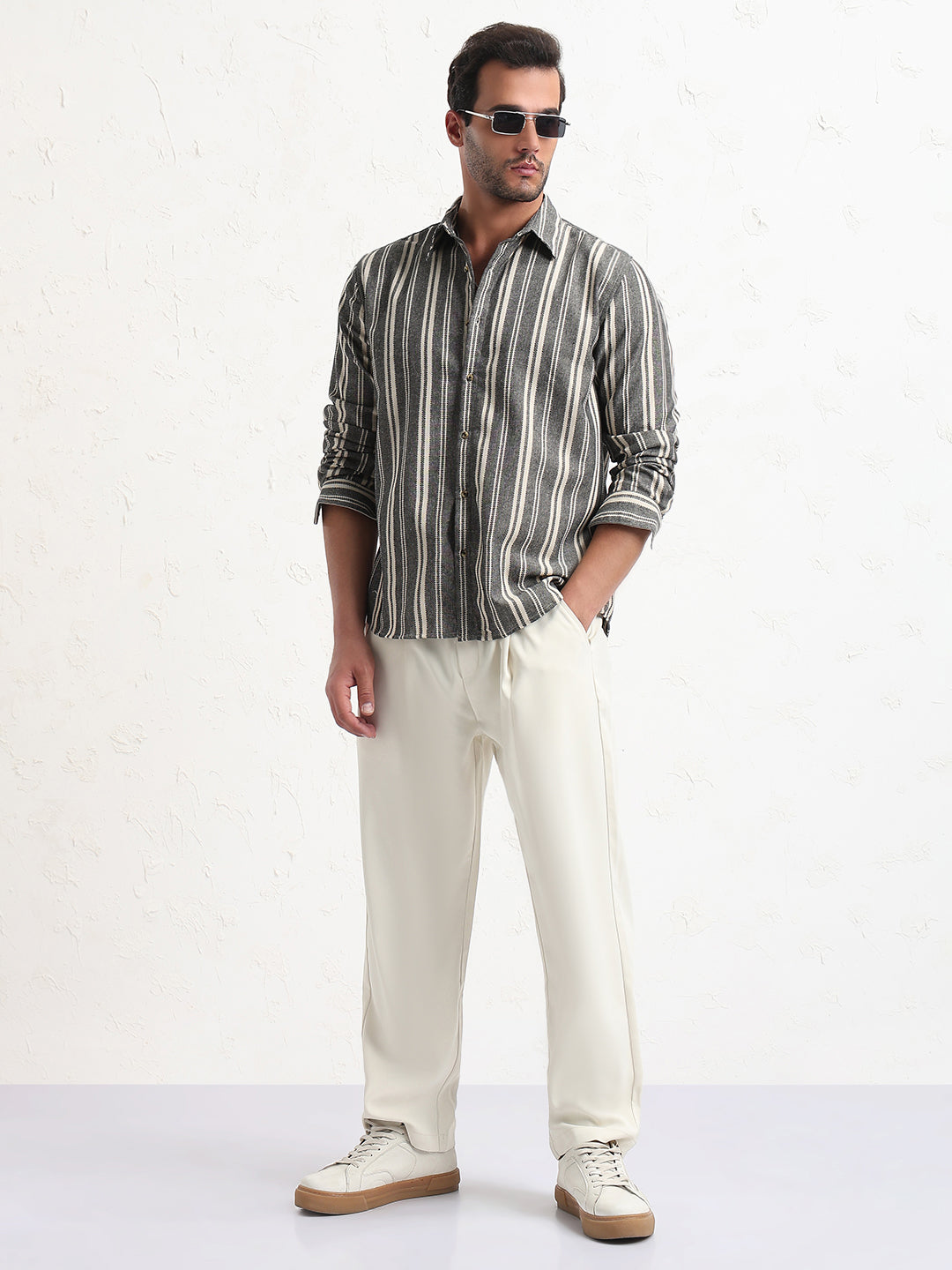 Men's Grey Striped Slim Fit Shirt