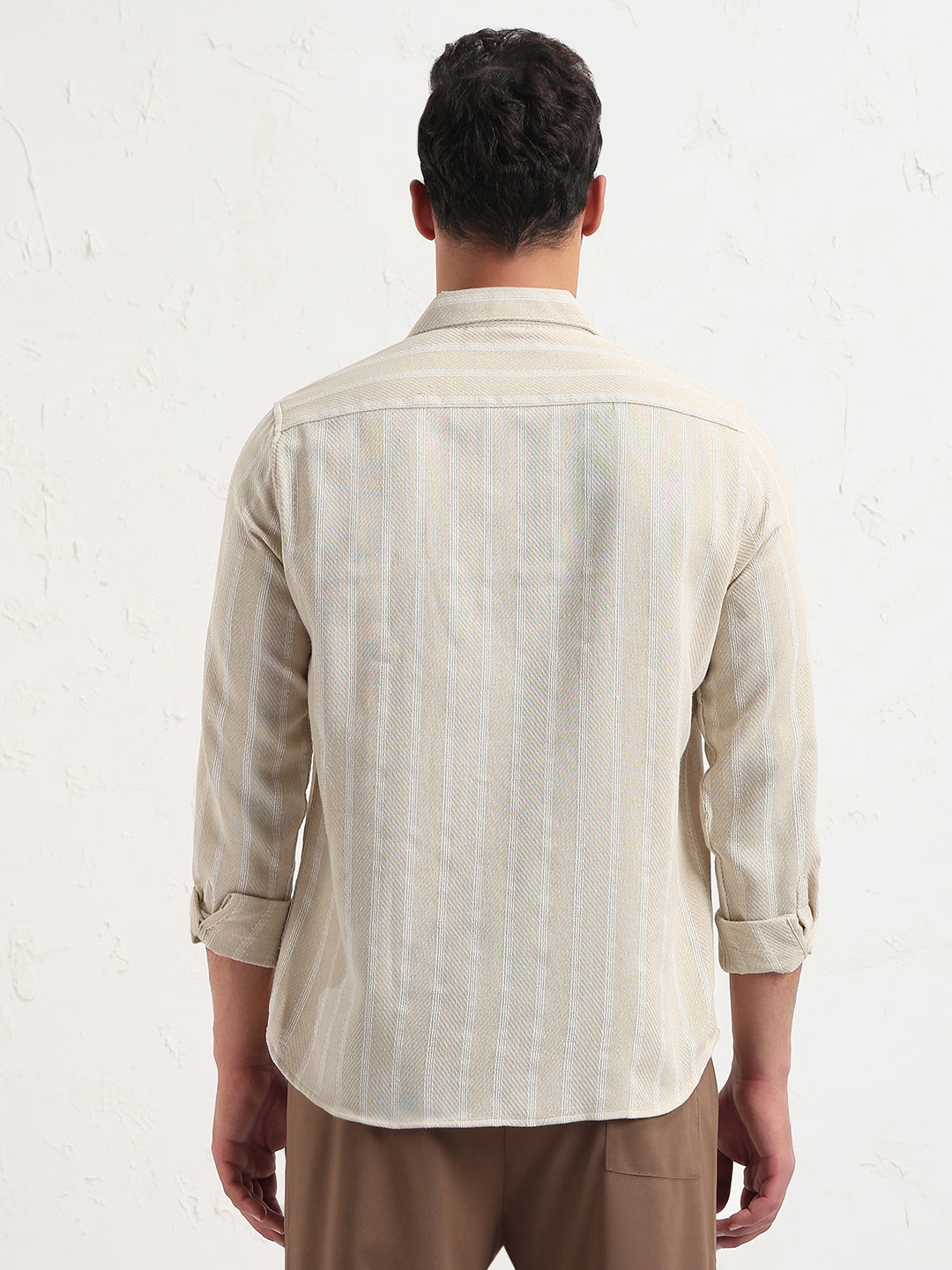 Men's Cream Striped Slim Fit Shirt