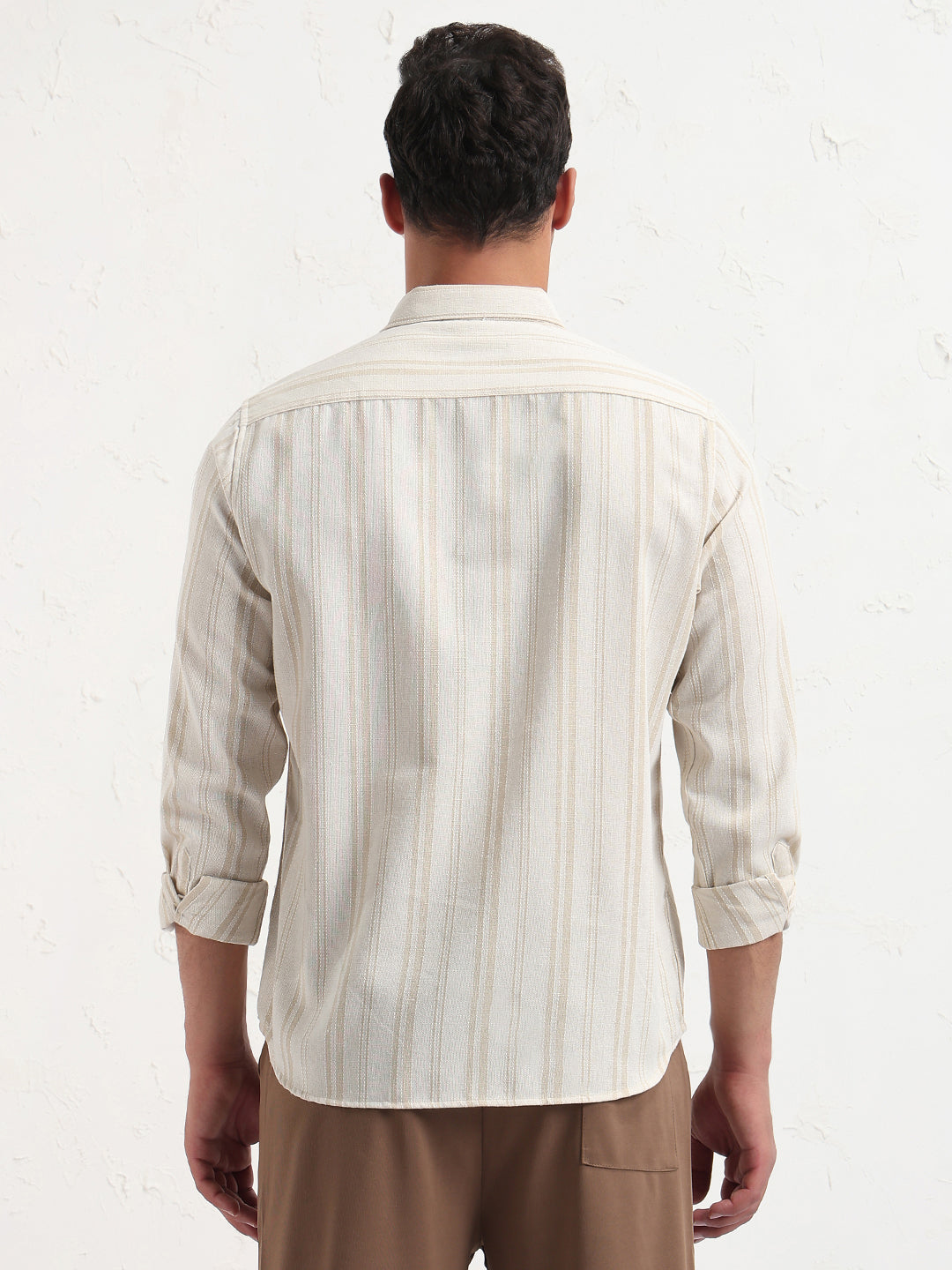 Men's Cream Striped Slim Fit Shirt