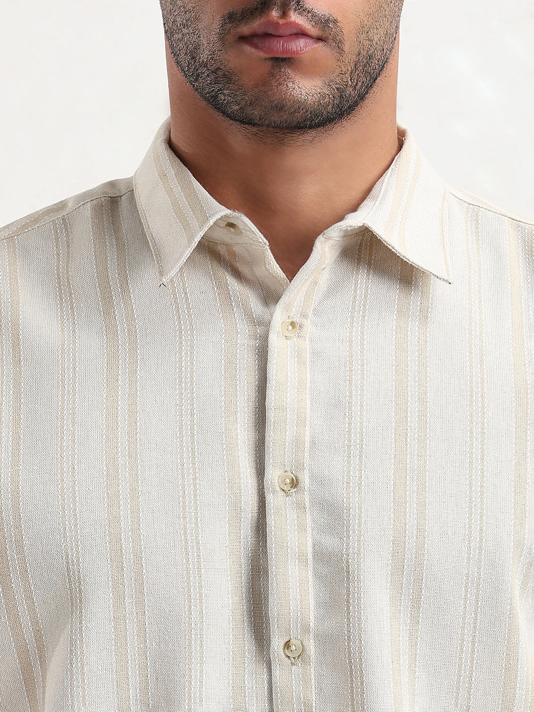 Men's Cream Striped Slim Fit Shirt