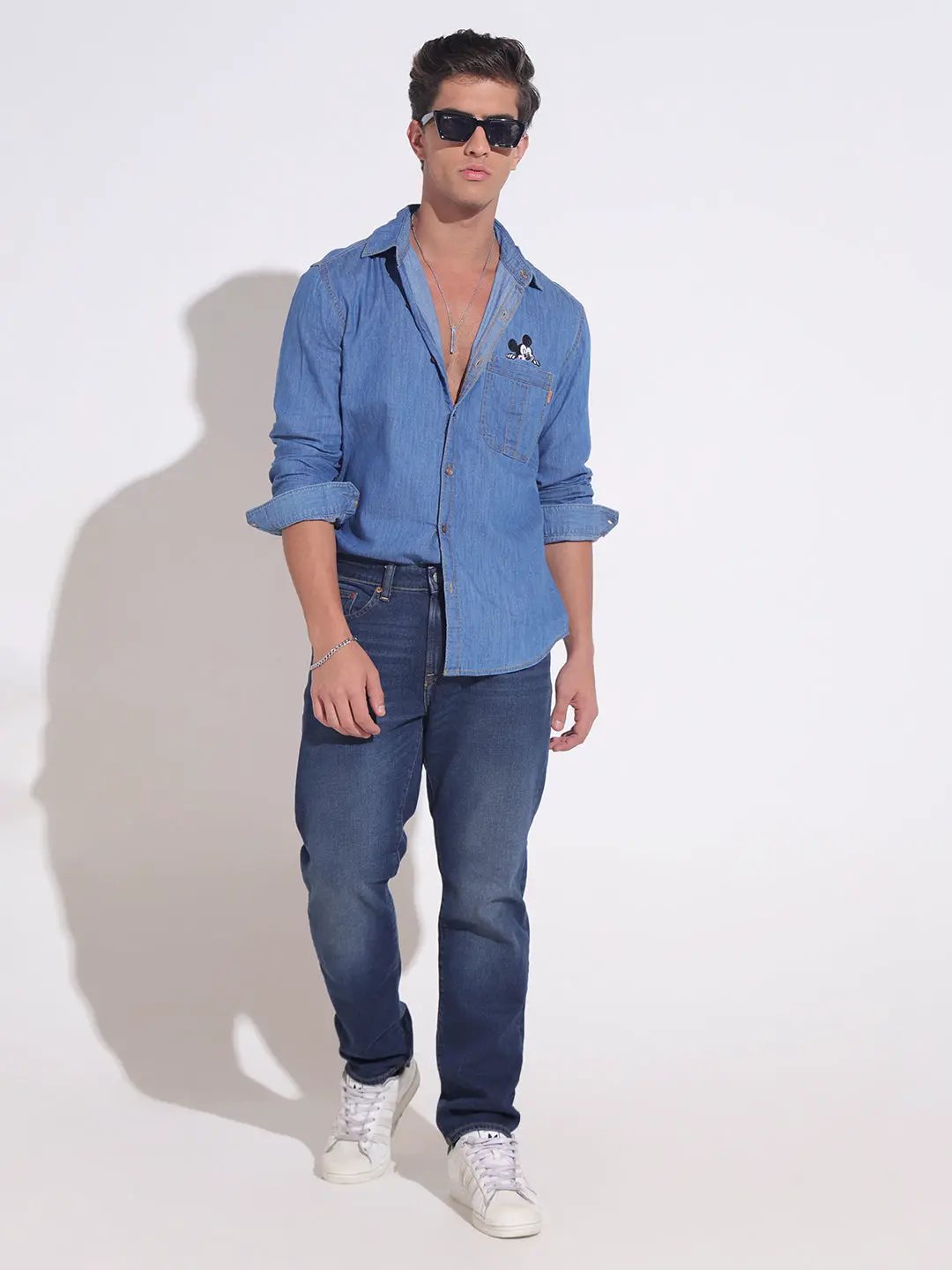 Men's Embroidered Blue Denim Shirt with Chest Pocket Detail - from SHOWOFFFF