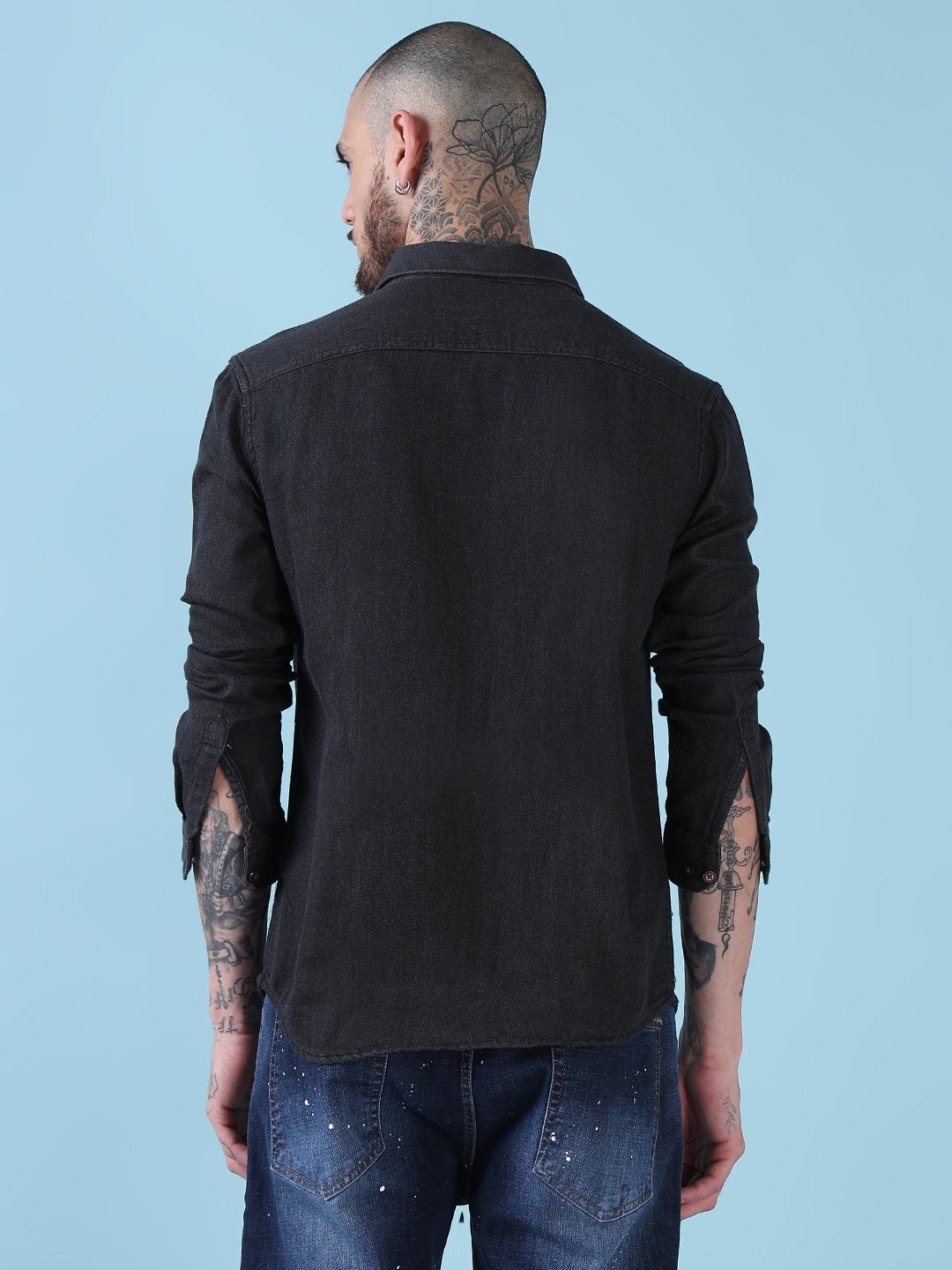 Men's Charcoal Solid Slim Fit Denim Casual Shirt with Chest Pocket