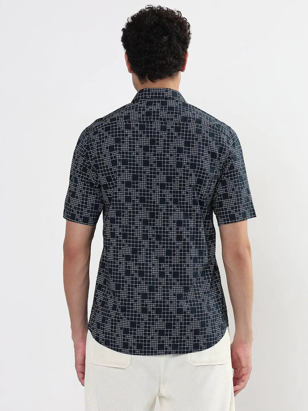 Men's Geometric Navy Blue Slim Fit Shirt - from SHOWOFFFF